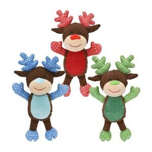 Multipet Christmas Corduroy Squeaker Faire Isle Reindeer 14" - 1 Piece Assorted